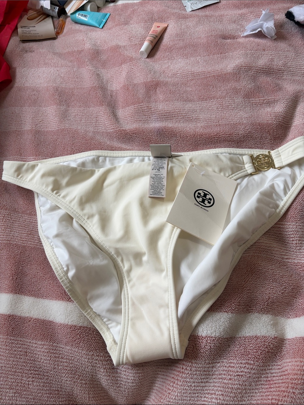 Tory Burch White Bikini Bottom with Gold Hardware